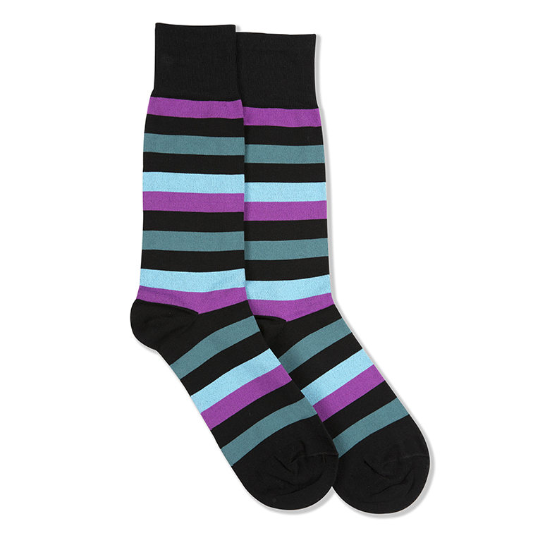 Persian Plum, Teal Blue, & Sky Blue Black Striped Socks